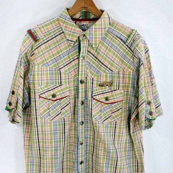 Ruthless Art Shirt Men's 3XL Multicolor Plaid Embroidered Snap Front - Picture 1 of 13